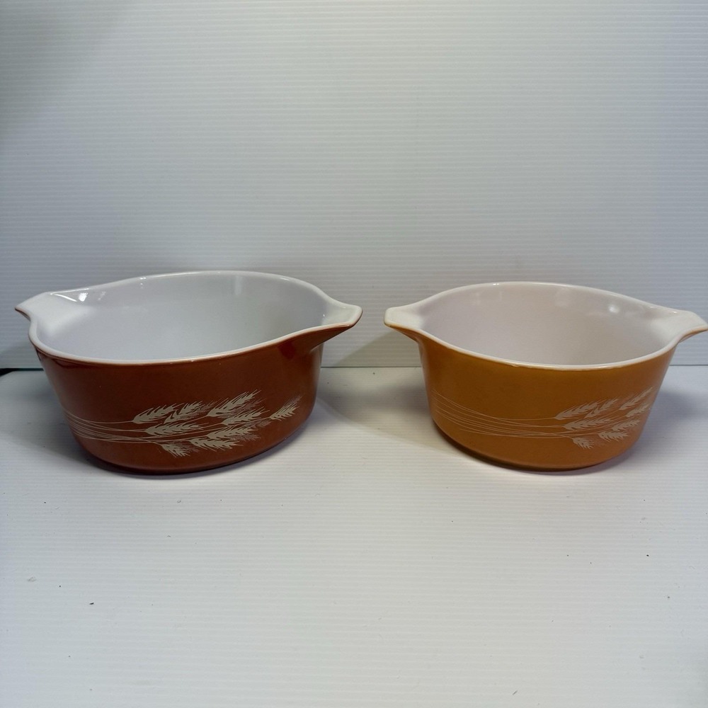 2 Piece Vintage Pyrex Casserole Baking‎ Dish Set (no Lids) Autumn Harvest Wheat
